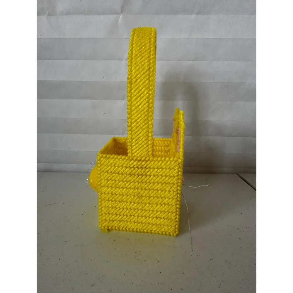 Mini Easter Basket with Yellow Bunny – Colorful Plastic Canvas Handmade Gift